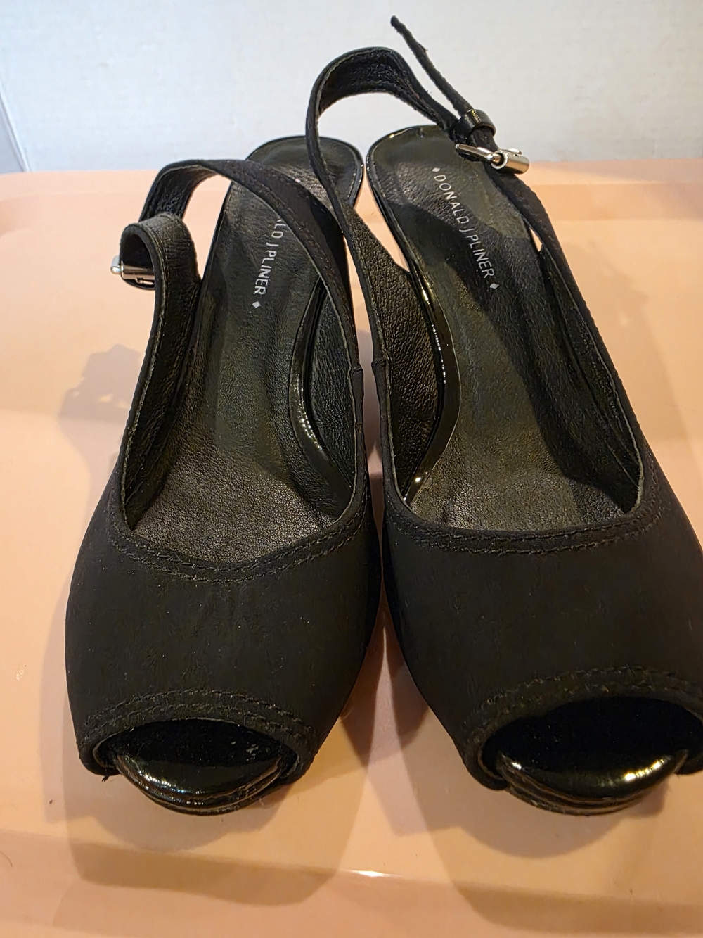 Donald J. Pliner Black Peep-Toe Slingback Heels